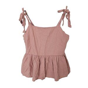 Madewell Rosalie Tie-Strap Top in Textured Gingham Womens Size S Faded Mauve